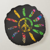 手描き民族平和サインHippie Bohemian ラウンドクッション (裏面)