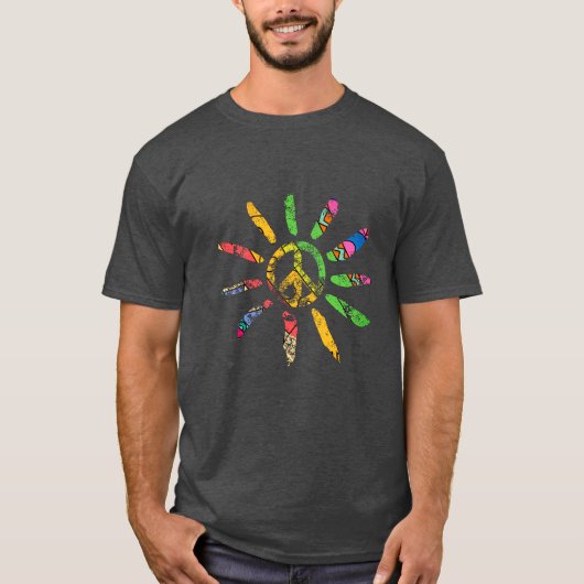 手描き民族平和サインHippie Bohemian Tシャツ (正面)