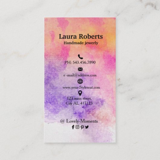 手描き水彩カラフルイヤリングディスプレイ 名刺 (裏面)