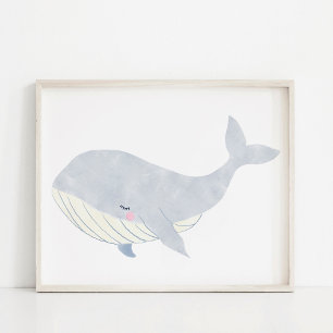 手描き水彩クジラの保育園アート ポスター