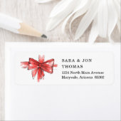 手描き水彩クリスマスリボン 赤いリボン ラベル (インサイチュ)