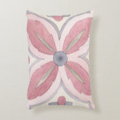 手描き水彩フローラタイル模様ピンク アクセントクッション (正面(垂直))