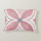 手描き水彩フローラタイル模様ピンク アクセントクッション (裏面)