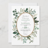 手描き水彩ボタニカルグリーンウェディング 招待状 (正面)