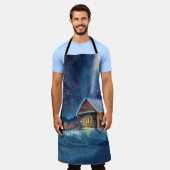 手描き水彩冬景 エプロン (着用した状態)