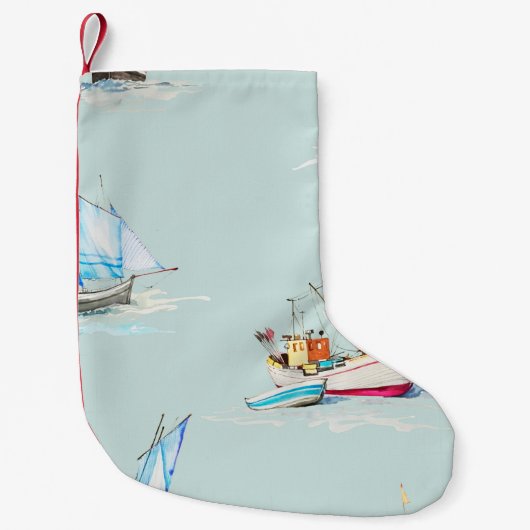 手描き水彩帆船図 スモールクリスマスストッキング (正面)