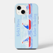 手描き水彩帆船 海でサイリング iPhoneケース (裏面)