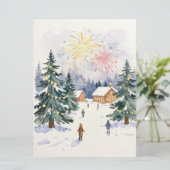 手描き水彩画の冬の村の祝祭 シーズンカード (スタンド正面)