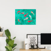 手描き水彩画 8 匹の鯉の魚 ポスター (ホームオフィス)