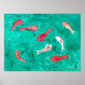 手描き水彩画 8 匹の鯉の魚 ポスター (正面)