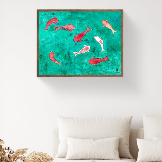 手描き水彩画 8 匹の鯉の魚 ポスター