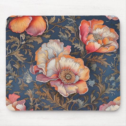 手描き水彩継ぎ目無しフローラルパターン マウスパッド (正面)