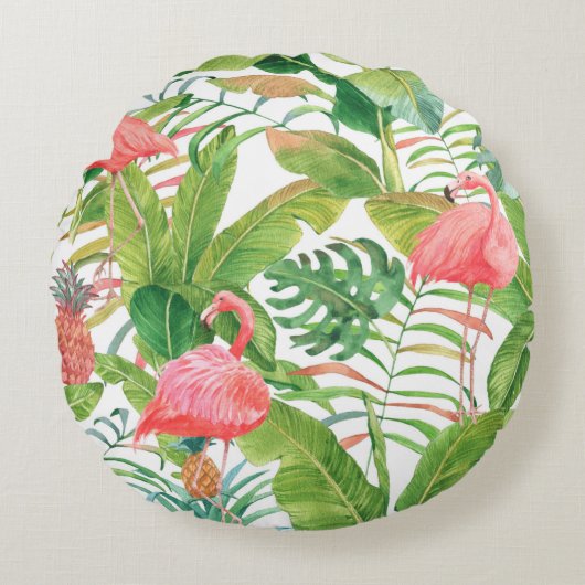 手描き水彩継ぎ目無し模様（ピンクf） ラウンドクッション (正面)