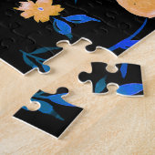 手描き水彩花と葉模様。 ジグソーパズル (側面)