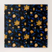 手描き水彩花と葉模様。 ジグソーパズル (横)