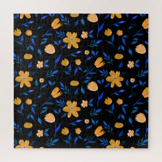 手描き水彩花と葉模様。 ジグソーパズル (縦)