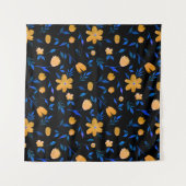 手描き水彩花と葉模様。 タペストリー (正面(横))