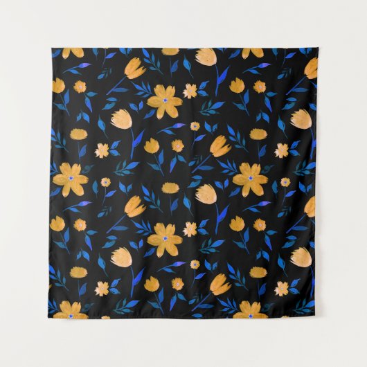 手描き水彩花と葉模様。 タペストリー (正面)