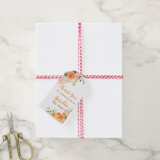 手描き水彩花のベビーシャワー ギフトタグ (より糸付き)