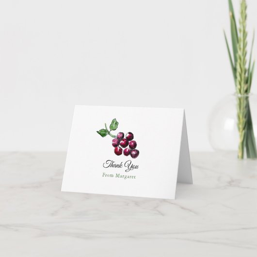手描き水彩赤ワイン葡萄かわいい サンキューカード (正面)