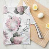 手描き水彩赤面プロテア花模様 キッチンタオル (四つ折り)