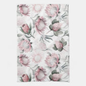 手描き水彩赤面プロテア花模様 キッチンタオル (縦)