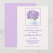 手描き水彩 ラベンダー 花の誕生日カード 招待状 (正面/裏面)