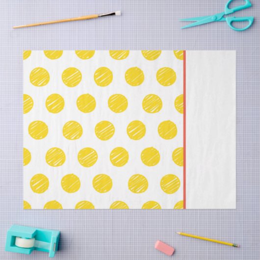 手描き水玉模様イエローオレンジホワイトギフトラップ 薄葉紙 (クラフト)