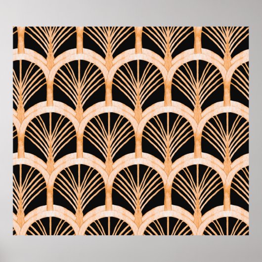 手描き水色のシームレスなパターンと金ゴールドi ポスター (正面)