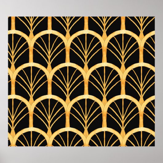 手描き水色のシームレスなパターンと金ゴールドi ポスター (正面)