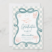 手描き沿岸の波状枠卒業 招待状 (正面)