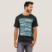 手描き波レトロヴィンテージパターン Tシャツ (正面フル)