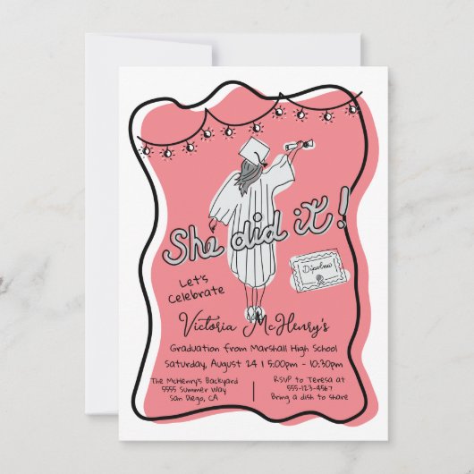 手描き波枠卒業パーティー 招待状 (正面)