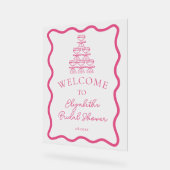 手描き波状フレーム&シャンパンタワーウェルカム アクリルサイン (傾斜)