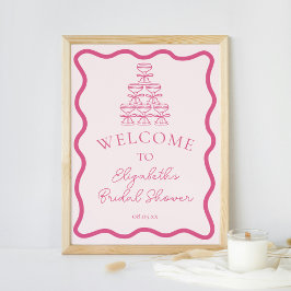 手描き波状フレーム&シャンパンタワーウェルカム ポスター