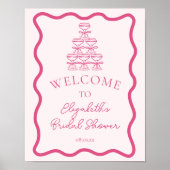 手描き波状フレーム&シャンパンタワーウェルカム ポスター (正面)