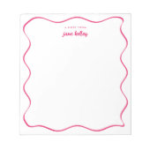 手描き波色縁ど濃ピンクパーソナライズされた ノートパッド (正面)