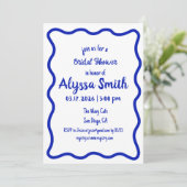 手描き波青縁どと白のブライダルシャワー 招待状 (スタンド正面)