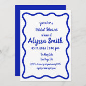 手描き波青縁どと白のブライダルシャワー 招待状 (正面/裏面)