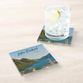 手描き湖地区イタリア風景スケッチ ガラスコースター (アングル)