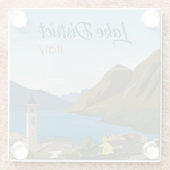 手描き湖地区イタリア風景スケッチ ガラスコースター (裏面)