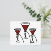 手描き漫画に3杯のワイングラス ポストカード (スタンド正面)