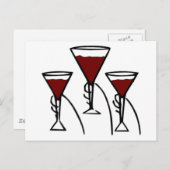 手描き漫画に3杯のワイングラス ポストカード (正面/裏面)