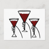 手描き漫画に3杯のワイングラス ポストカード (正面)