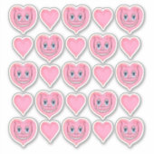 手描き漫画の笑顔かわいいピンクIハート シール (正面)