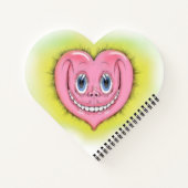 手描き漫画の笑顔かわいいピンクIハート ノートブック (裏面)