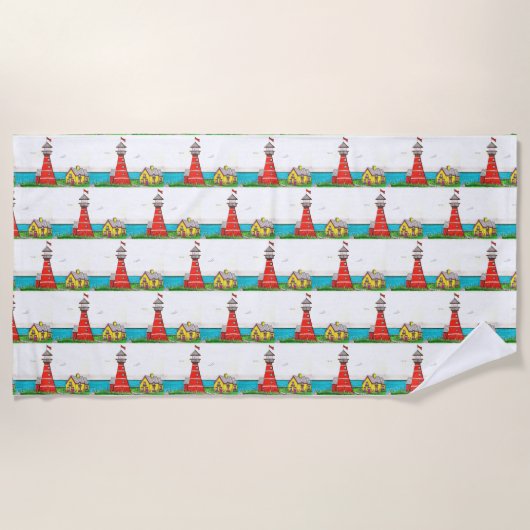 手描き灯台ビーチタオル ビーチタオル (正面)