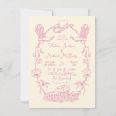 手描き熱帯沿岸カウボーイビーチ結婚式 招待状 (正面)