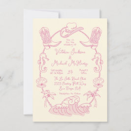 手描き熱帯沿岸カウボーイビーチ結婚式 招待状