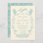 手描き熱帯沿岸カウボーイビーチ結婚式 招待状 (正面/裏面)